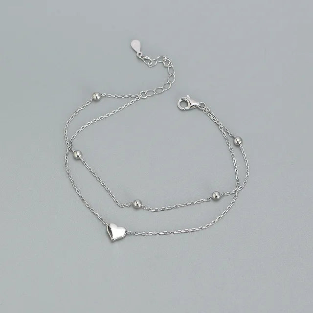 925 Sterling Silver Double Layer Heart-shaped Bracelet