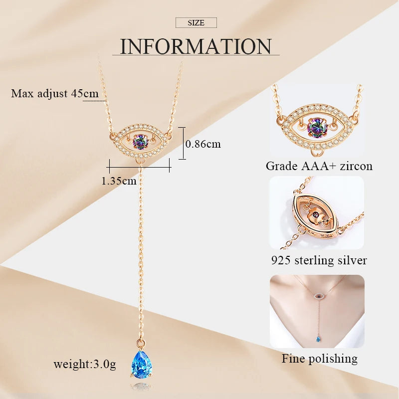 925 Sterling Silver Necklace Women Water Drop Pendant Evil Eye Necklace Long Chain Turkey Jewelry