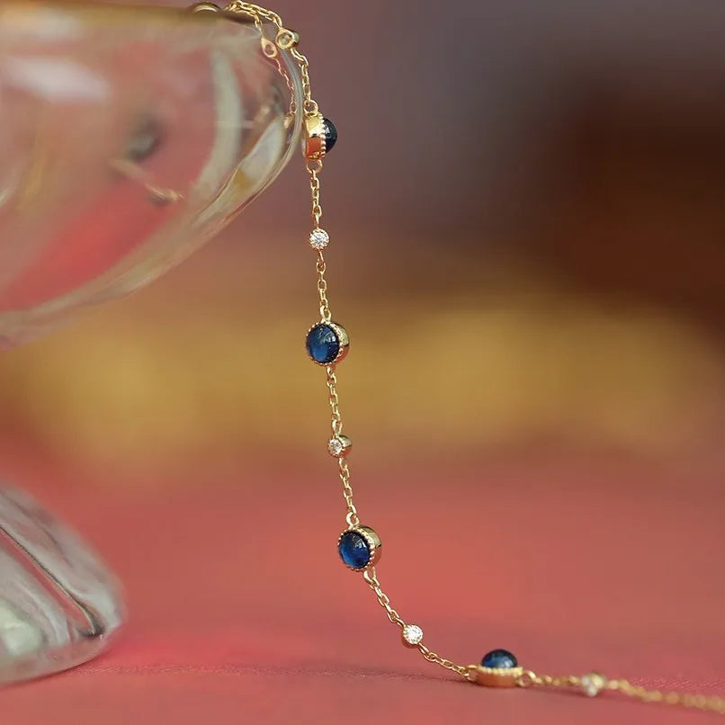 100% 925 Sterling Silver Blue stone thin Bracelet