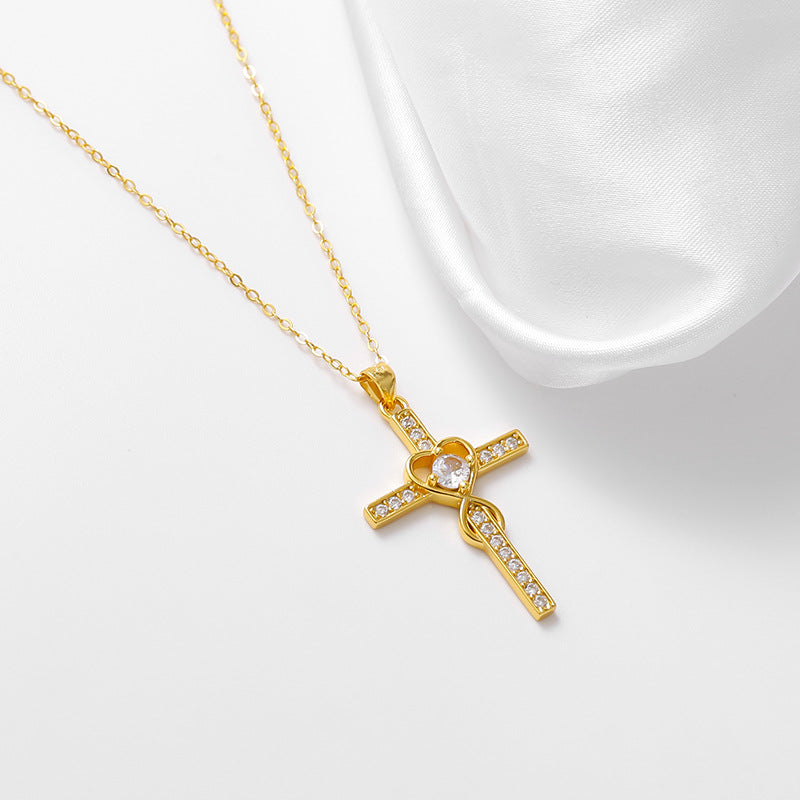 925 sterling silver heart-shaped cross necklace