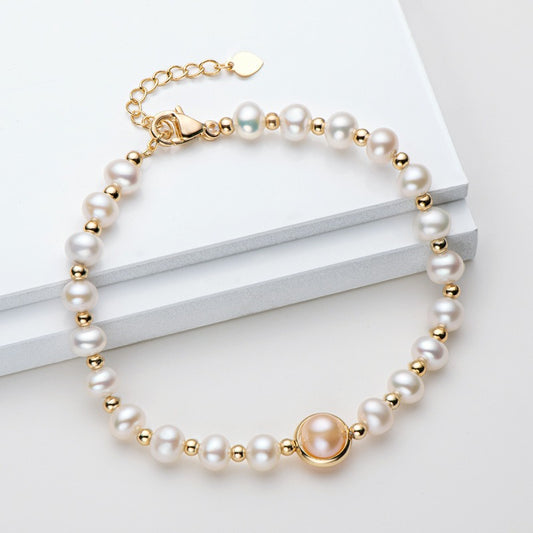 14K Gold Wrapped Pearl Bracelet Natural Freshwater Pearl