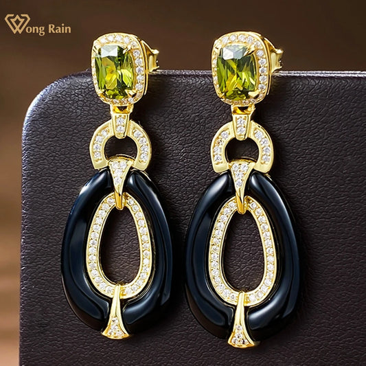 S925 sterling silver one carat olive green earrings