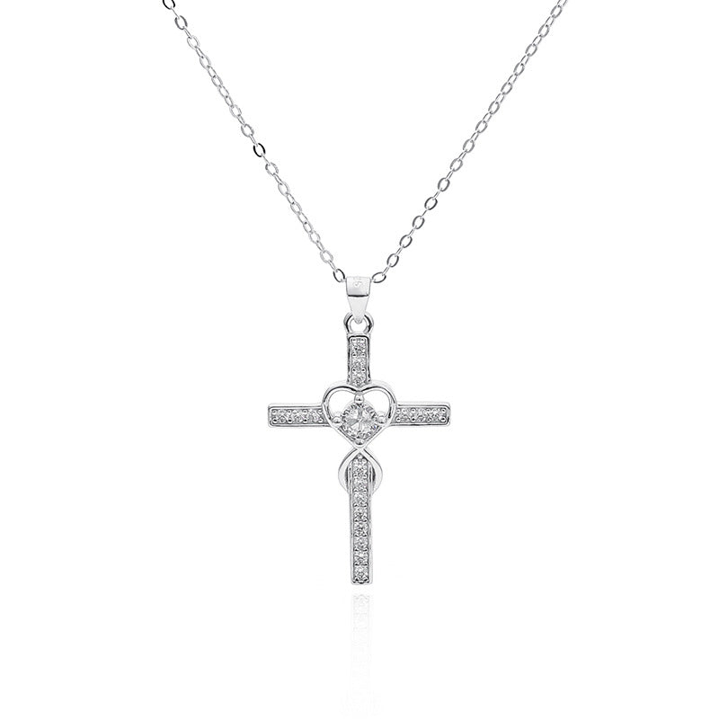 925 sterling silver heart-shaped cross necklace