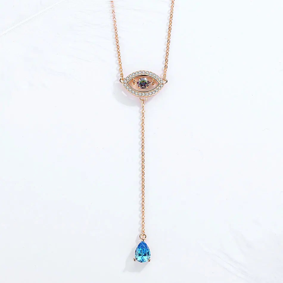 925 Sterling Silver Necklace Women Water Drop Pendant Evil Eye Necklace  Long Chain Turkey Jewelry