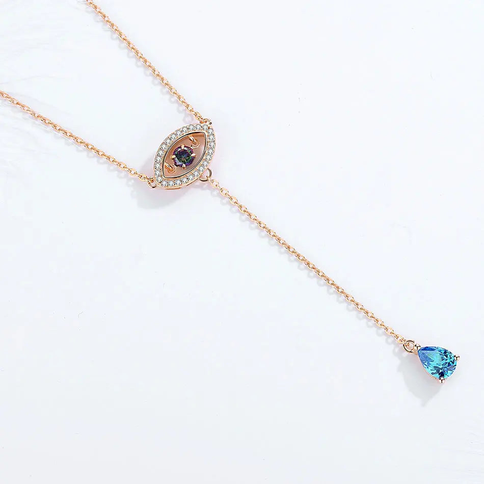 925 Sterling Silver Necklace Women Water Drop Pendant Evil Eye Necklace  Long Chain Turkey Jewelry