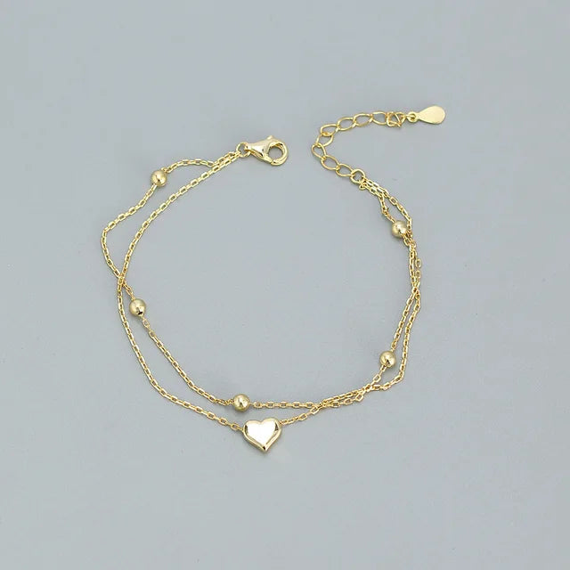 925 Sterling Silver Double Layer Heart-shaped Bracelet