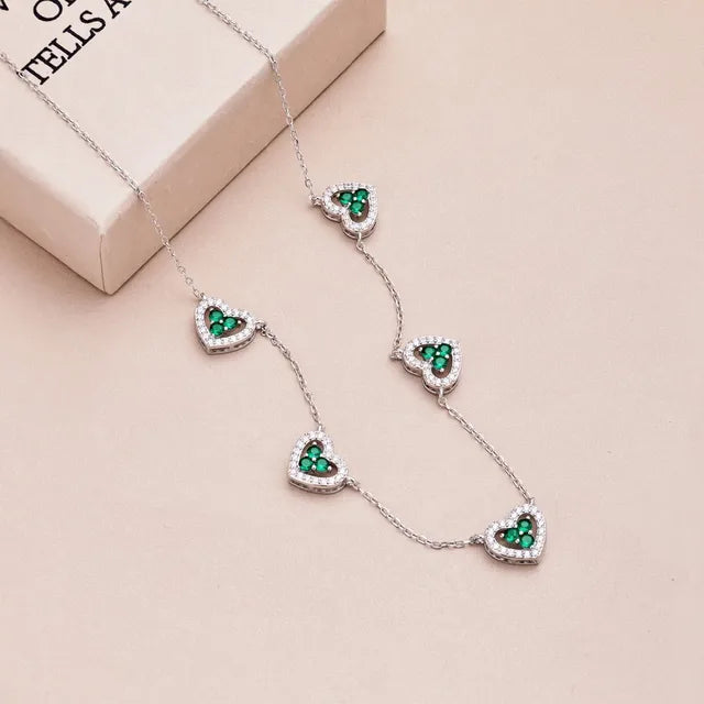 S925 Silver Heart Necklace Women Rainbow Heart Charm Pendant Necklace