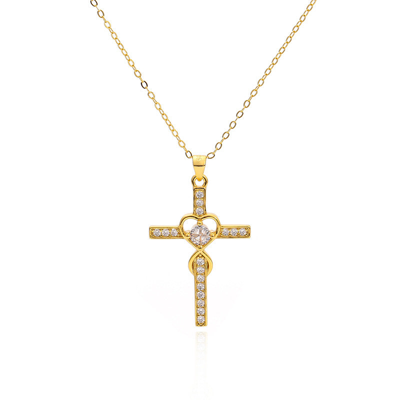 925 sterling silver heart-shaped cross necklace