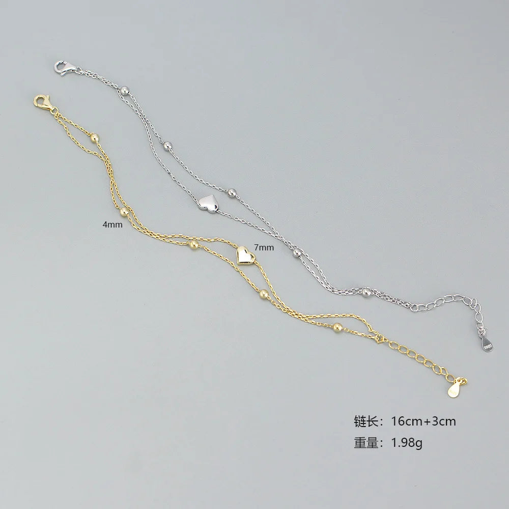925 Sterling Silver Double Layer Heart-shaped Bracelet