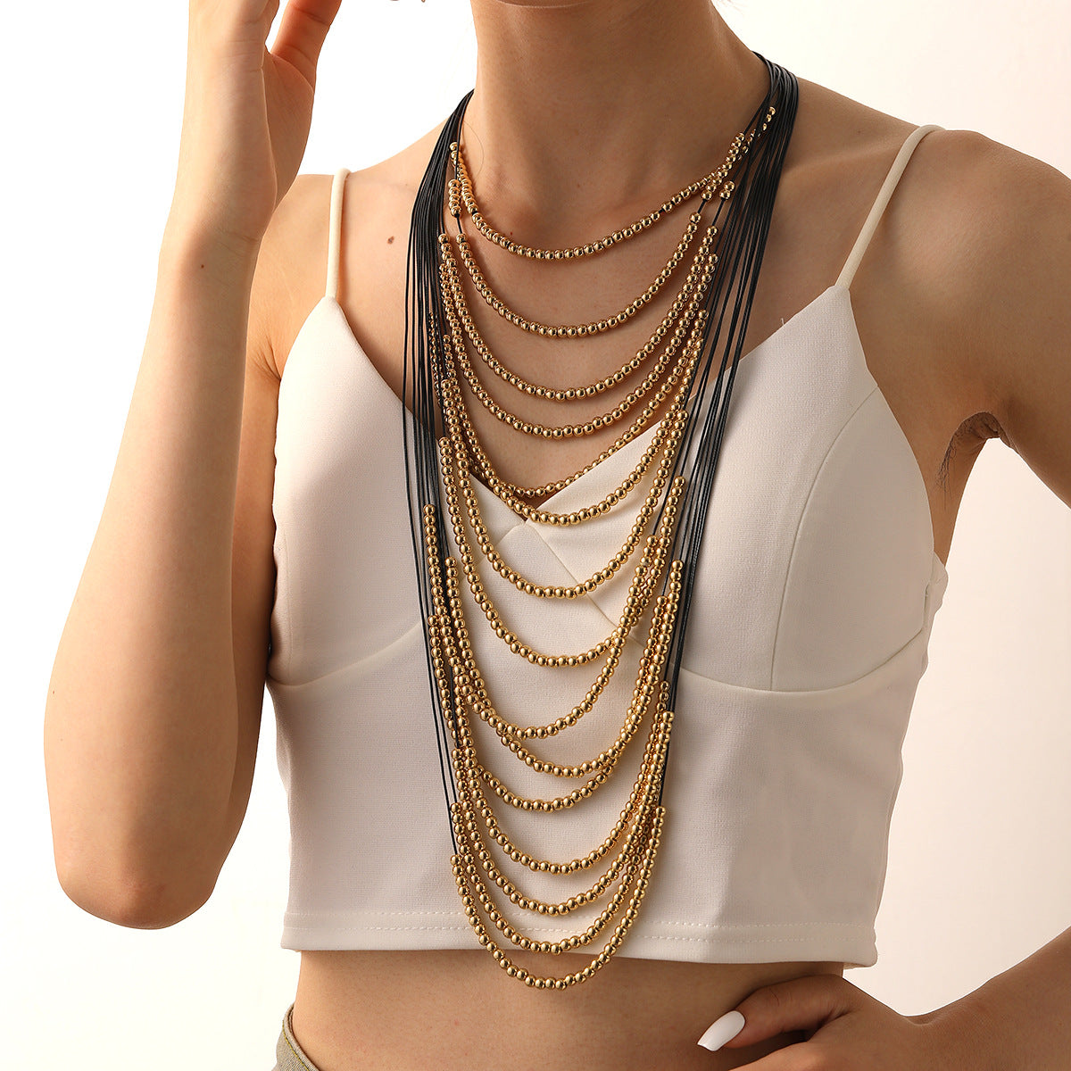 Multi layered gold bead necklace