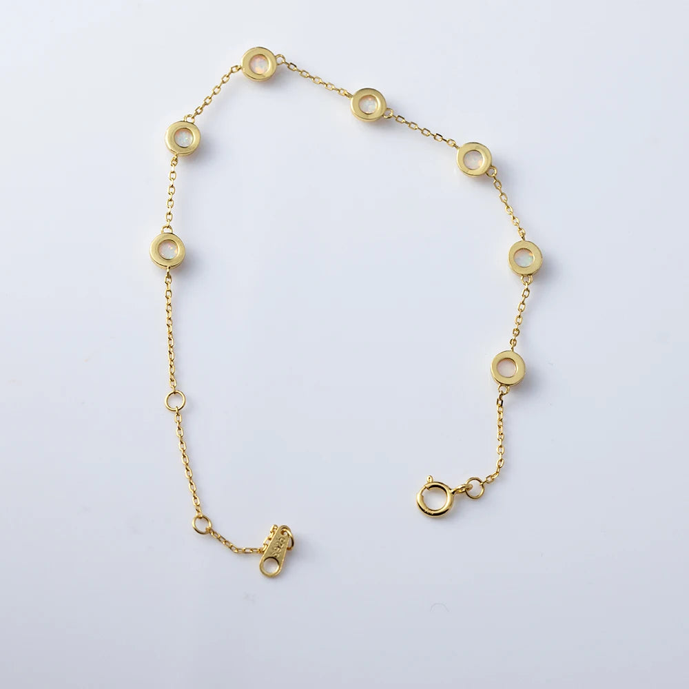 925 Sterling Silver Retro Seven Opal Bracelet