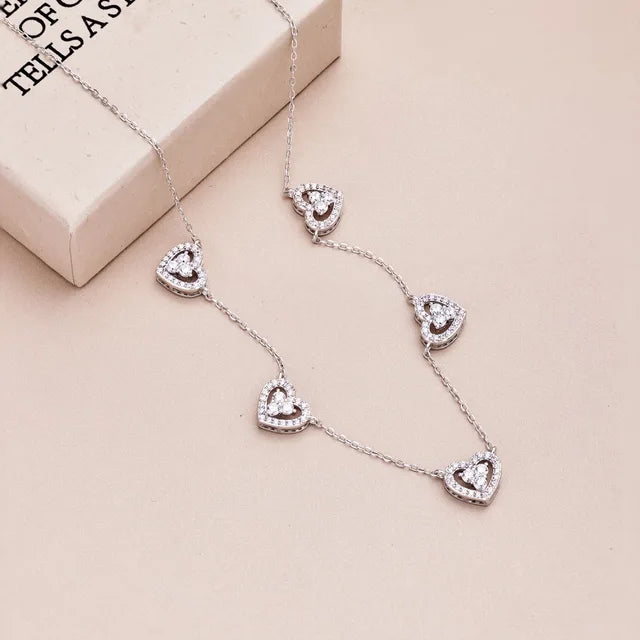 S925 Silver Heart Necklace Women Rainbow Heart Charm Pendant Necklace