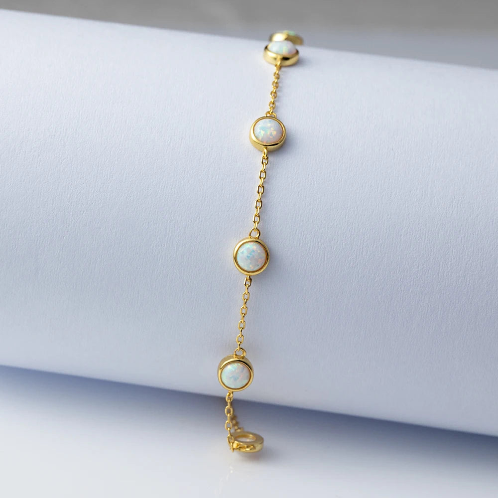 925 Sterling Silver Retro Seven Opal Bracelet