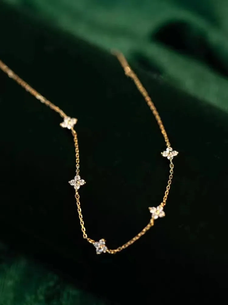 925 Sterling Silver Five Small Flower Clear Zircon Bracelet