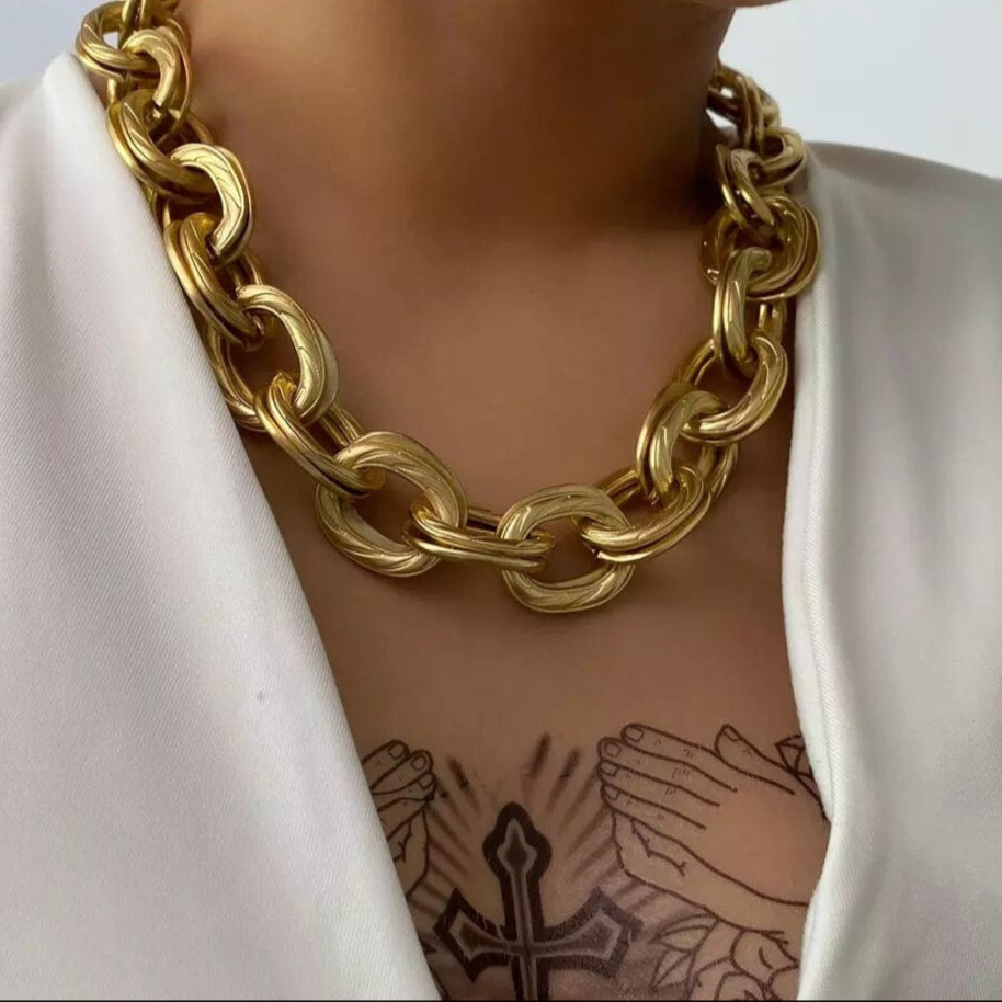 Vintage Chunky Thick Curb Cuban Choker Necklace