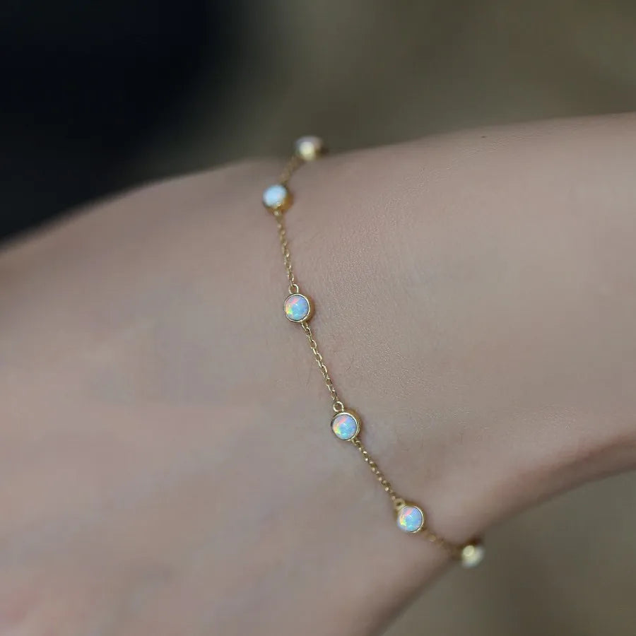 925 Sterling Silver Retro Seven Opal Bracelet