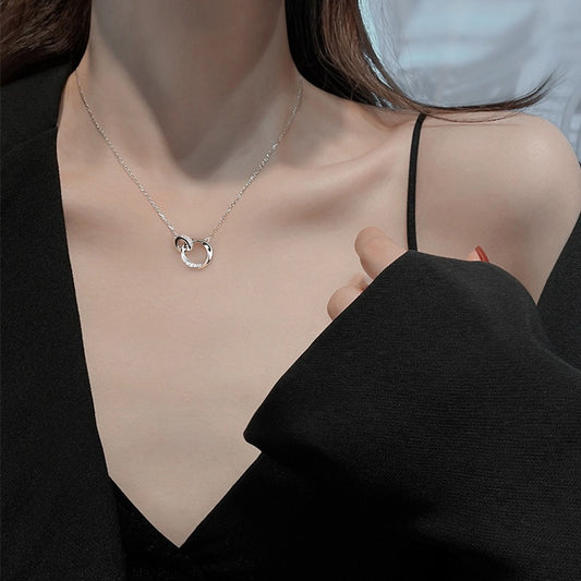 S999 Sterling Silver Double Ring Chain Necklace