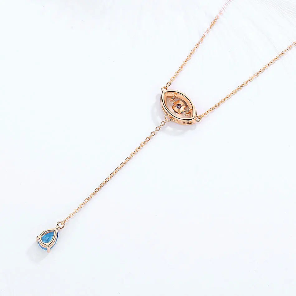 925 Sterling Silver Necklace Women Water Drop Pendant Evil Eye Necklace  Long Chain Turkey Jewelry
