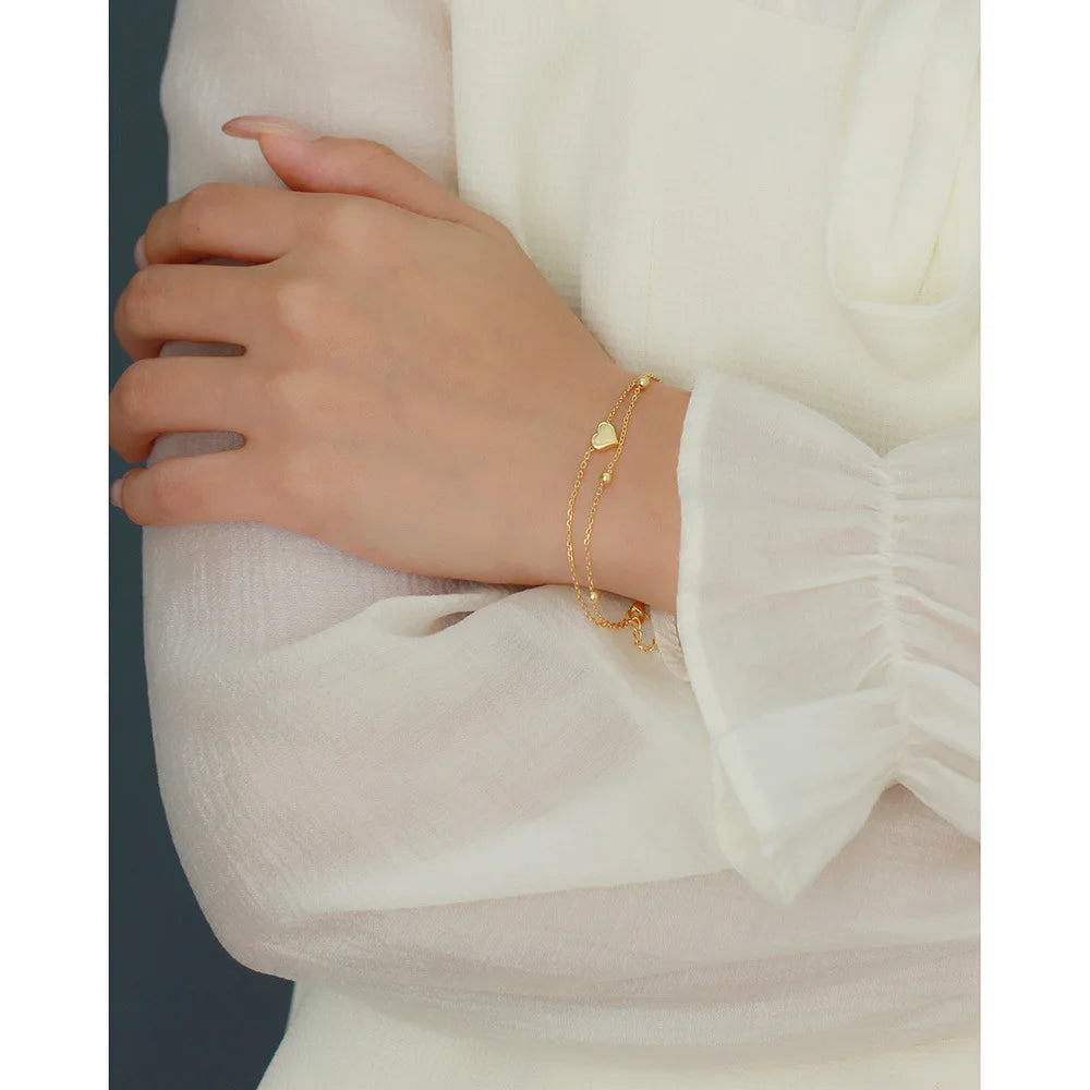 925 Sterling Silver Double Layer Heart-shaped Bracelet