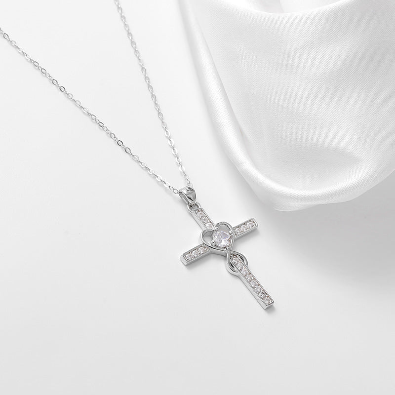 925 sterling silver heart-shaped cross necklace