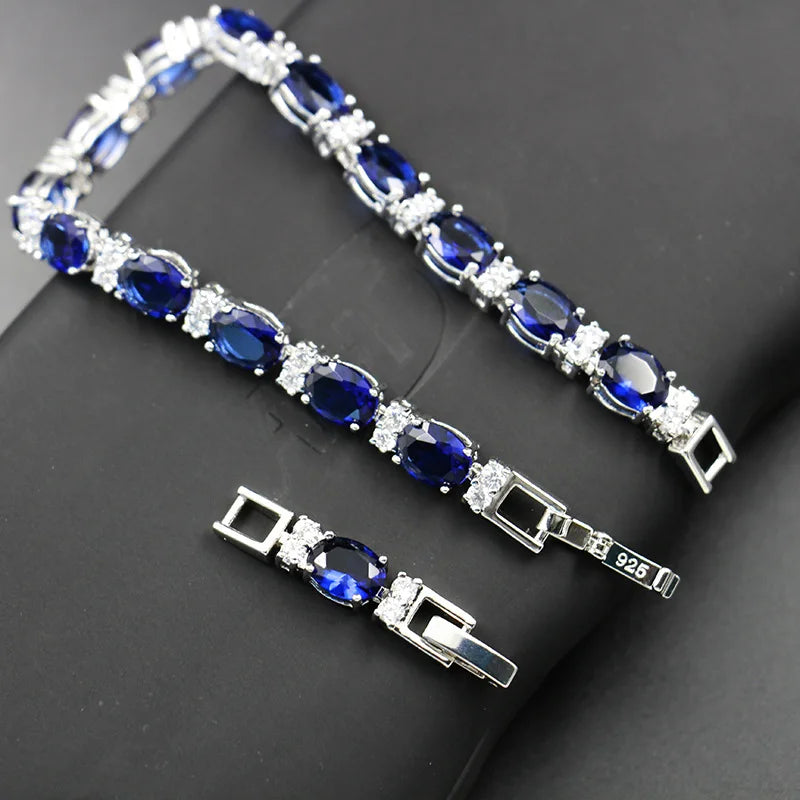 Geometry Sapphire Gemstones Bracelet (Silver 925)