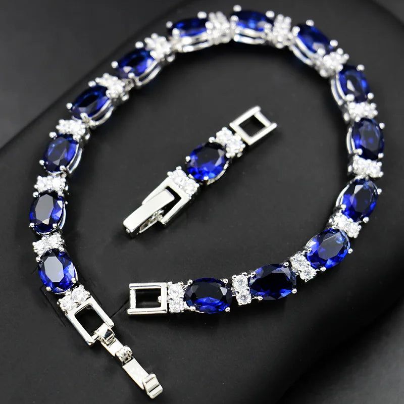 Geometry Sapphire Gemstones Bracelet (Silver 925)