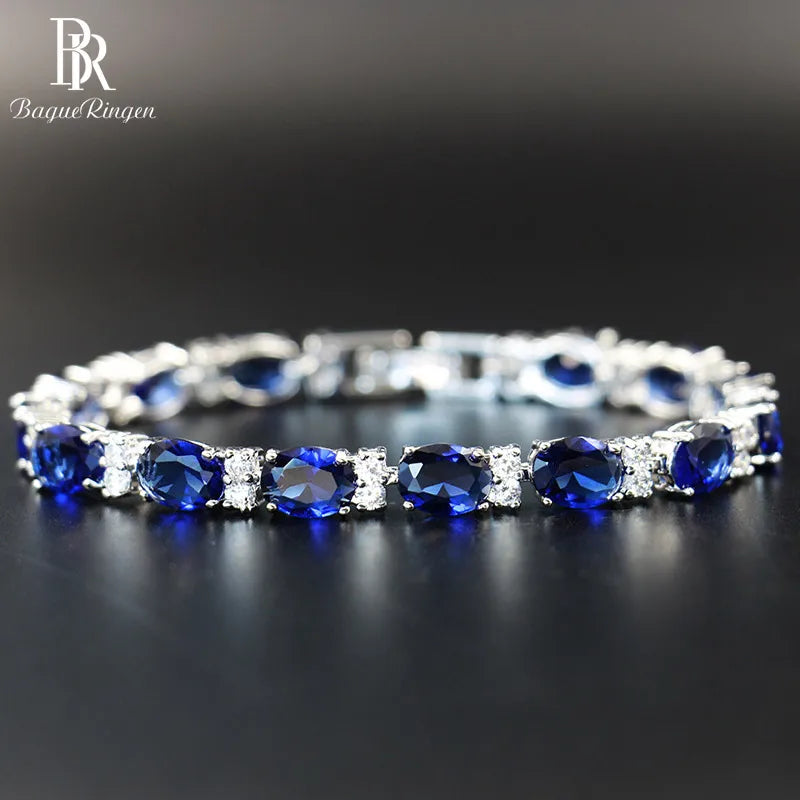 Geometry Sapphire Gemstones Bracelet (Silver 925)