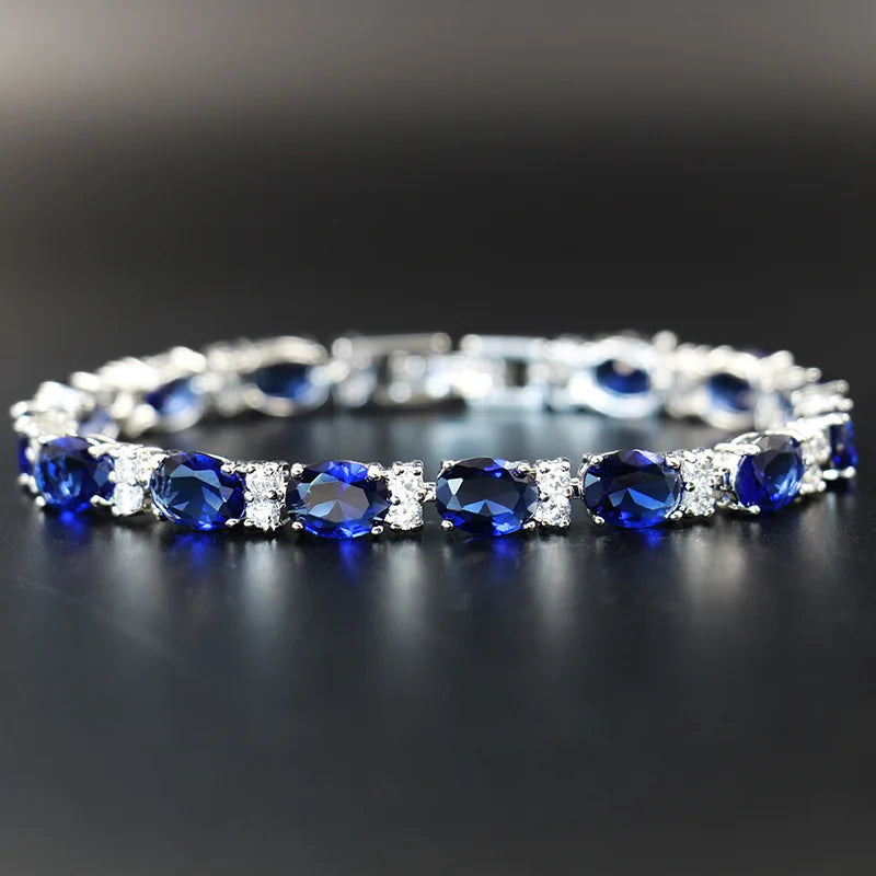 Geometry Sapphire Gemstones Bracelet (Silver 925)
